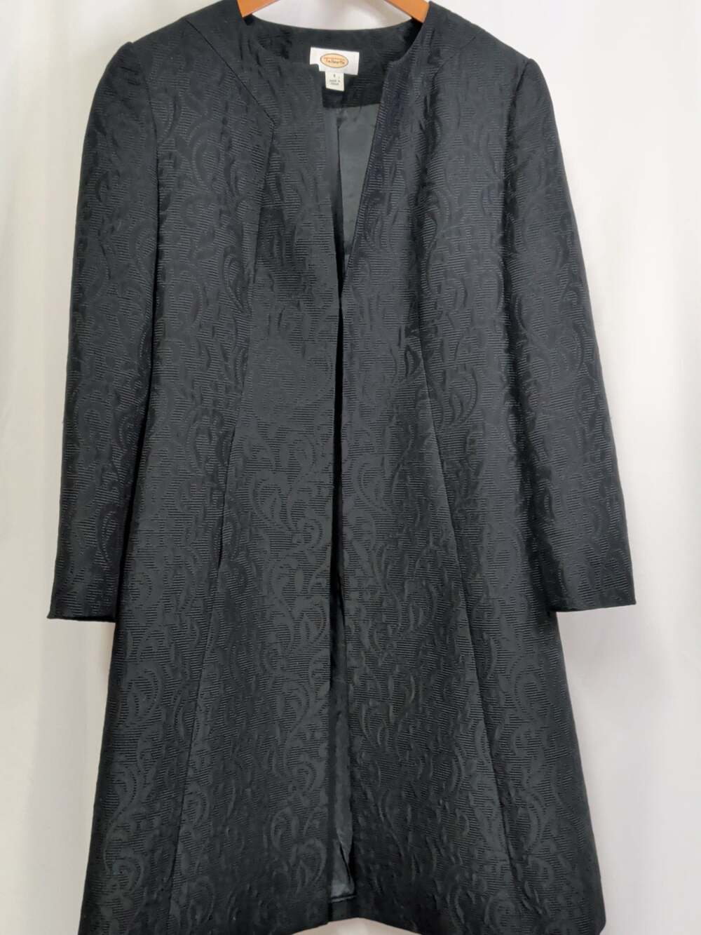 Talbots Black Silk Cotton Jacquard Duster Coat Size 8 Regency Goth